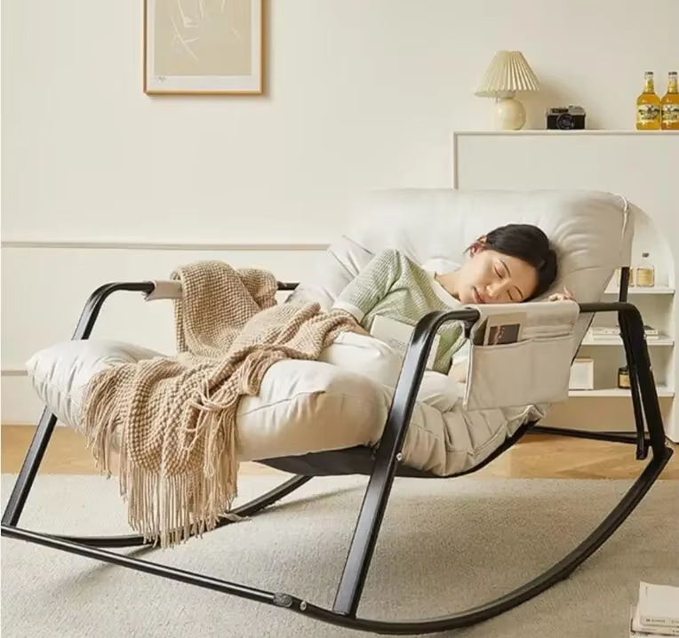 Adjustable Double Rocking Chair for Adults Leisure Chaise Lounge for Balcony and Home Large Folding Rocking Chair