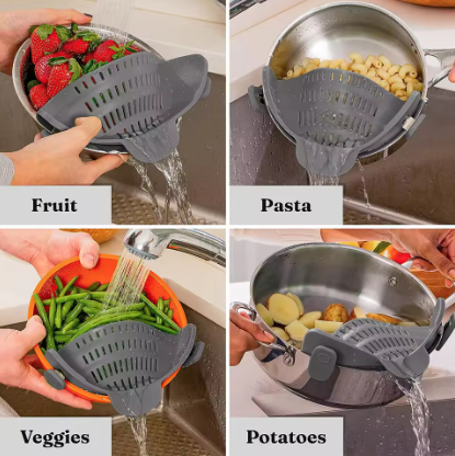 Silicone Kitchen Strainer Clip On Pots and Pans Drain Rack Pasta Noodle Vegetable Fruit Strainer Colander Kitchen Gadgets