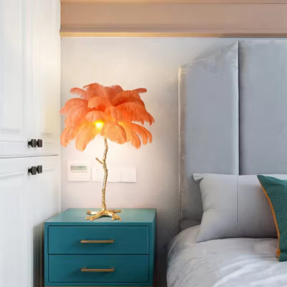 Modern Ostrich Feather Led Floor Lamp Copper Resin Living Room Home Decor Indoor Lighting Bedroom Bedside Standing Table Light